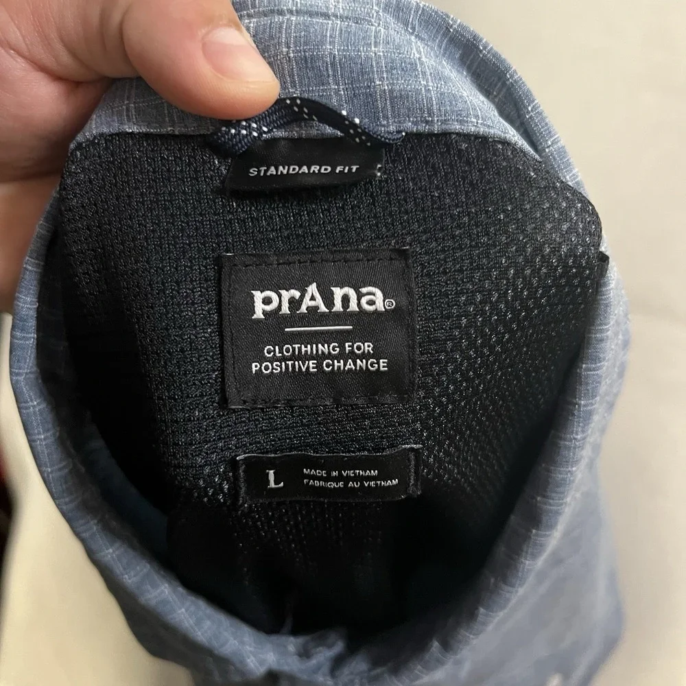 Prana Shirt Mens Size Large Blue Check Shirt Sleeve Button Up Performance Hiking